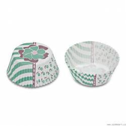 Papírový košíček - tyrkysové květy a pruhy - Stadter