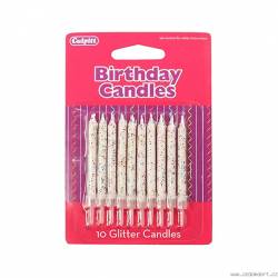 Culpitt svíčky bílé s glitry 10ks - 5cm