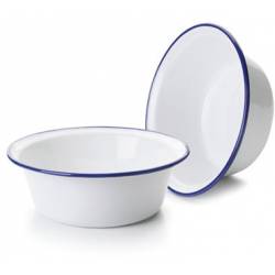 Smaltovaná miska 24cm bílá s modrým okrajem - Ibili