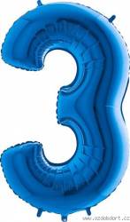 Nafukovací balónek číslo 3 modrý 102cm extra velký - Grabo