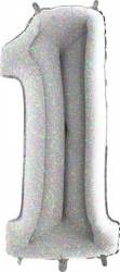 Nafukovací balónek číslo 1 holografický 102cm extra velký - Grabo