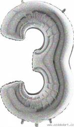 Nafukovací balónek číslo 3 holografický 102cm extra velký - Grabo