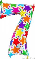 Nafukovací balónek číslo 7 barevné hvězdičky 102cm extra velký - Grabo