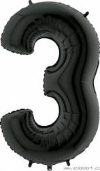 Nafukovací balónek číslo 3 černý 102cm extra velký - Grabo