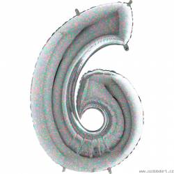 Nafukovací balónek číslo 6 holografický 102cm extra velký - Grabo