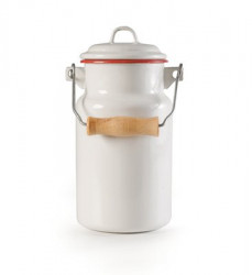 Smaltovaná konvička na mléko s červeným okrajem - Ibili