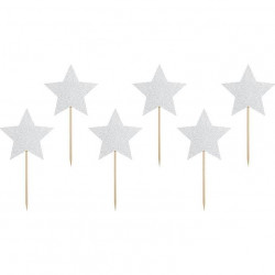 PartyDeco zapichovací dekorace na muffiny Stříbrné hvězdičky KPM19-018B dortis