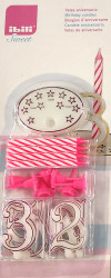 Sada narozeninových svíček 7cm 8ks svíček a číslice - růžová - Ibili