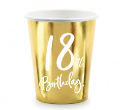 Papírové kelímky zlaté narozeninové 18 let - 220ml 6ks - PartyDeco