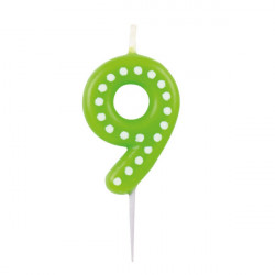Narozeninová svíčka 6,5cm s puntíčky číslo 9 MIX barev - modrá, zelená, červená, žlutá, oranžová - Amscan