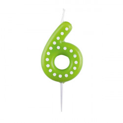 Narozeninová svíčka 6,5cm s puntíčky číslo 6 MIX barev -modrá, zelená, červená, žlutá, oranžová - Amscan