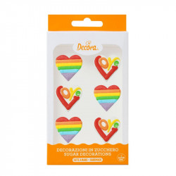 Cukrové dekorace duhové srdce, 6ks - Decora
