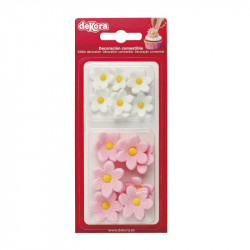 Curková dekorace 7 bílých a růžových kopretin - Dekora