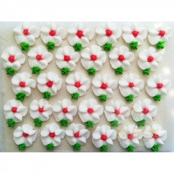 Cukrové květy bílé sčerveným středem  na platíčku 30ks - Fagos