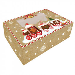 Krabička na cukroví skládací s okénkem 25x15x7cm 1ks vánoční vláček - Alvarak