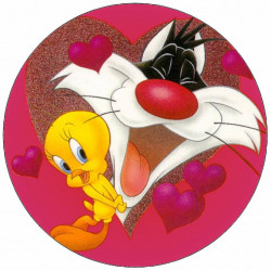 Jedlý papír Looney Tunes Silvestr a Tweety srdce 19,5 cm
