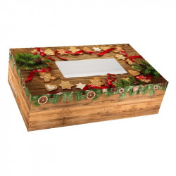 Krabička na cukroví s okénkem -  vzor dřevo s perníčky 25x15x7cm - Alvarak