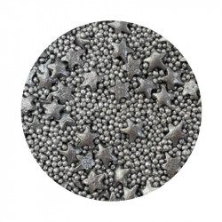 Cukrová zdobení metalická Stříbrné hvězdy mix 80g - I LOVE CAKES