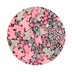 Cukrové zdobení růžovo-stříbrní medvídci 1kg - I LOVE CAKES