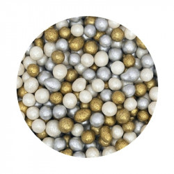 Cukrovo-rýžové perly směs stříbrno-bílo-zlatá 5mm 1kg - I LOVE CAKES