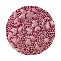 Cukrové zdobení metalizované růžové srdce 1kg - I LOVE CAKES