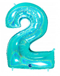 Nafukovací balónek číslo 2 tyrkys holografický 102 cm - Grabo