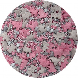 Cukrové zdobení Růžovo-stříbrní medvídci 80g - I LOVE CAKES