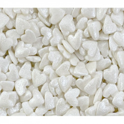 Cukrové zdobení metalická bílá srdíčka 80g - I LOVE CAKES