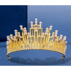 Nejedlá dekorace kovová Koruna zlatá s bílými perlami