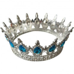 Nejedlá dekorace kovová Koruna stříbrná s modrými kameny ve tvaru slzy