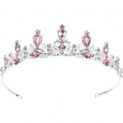 Nejedlá dekorace kovová Koruna stříbrná s růžovými kameny