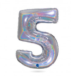 Nafukovací balónek číslo 5 hologram102 cm - Grabo